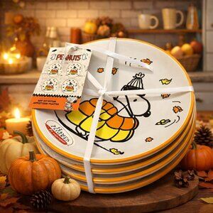Falls Theme Peanuts Set of Four Appetizer Plates, Hand Painted.